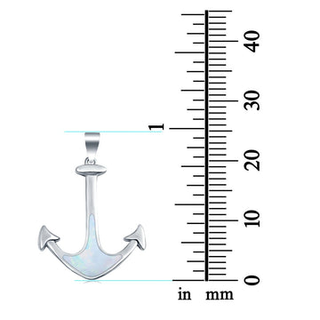 Anchor Pendant Charm Lab Created White Opal 925 Sterling Silver